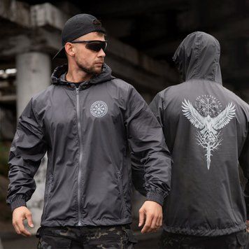 Вітрівка&nbsp;Born of War з принтом Voron сіра розмір S buy97365bls-S фото