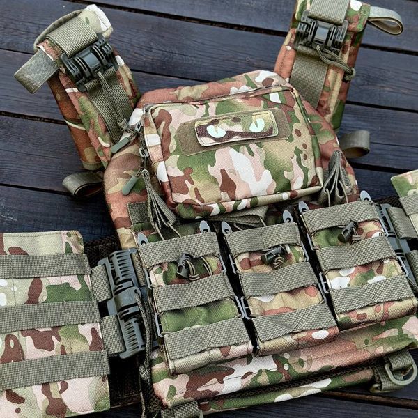 Плитоноска Grand Tactic з підсумками та швидким скиданням Cordura 900D мультикам + Шеврон у подарунок GT3009bls фото