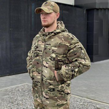 Чоловіча флісова Кофта із Капюшоном та Липучками під Шеврони / Щільна Фліска мультикам розмір S for00592bls-S фото