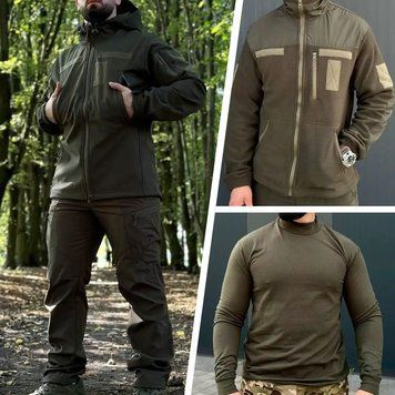 Форма 4в1 R-Military Куртка і Штани Softshell + Гольф та Флісова кофта олива розмір S for02021bls-S фото
